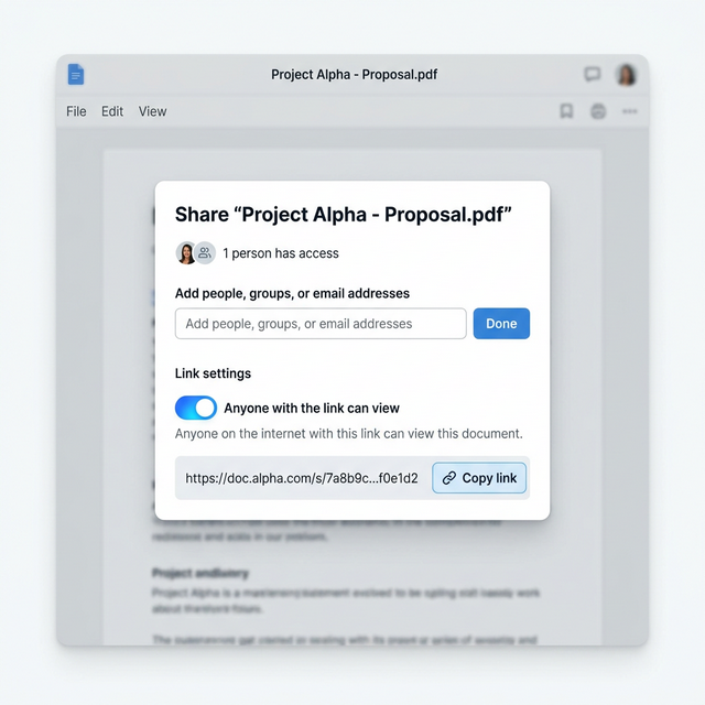 Google Drive shared link dialogue