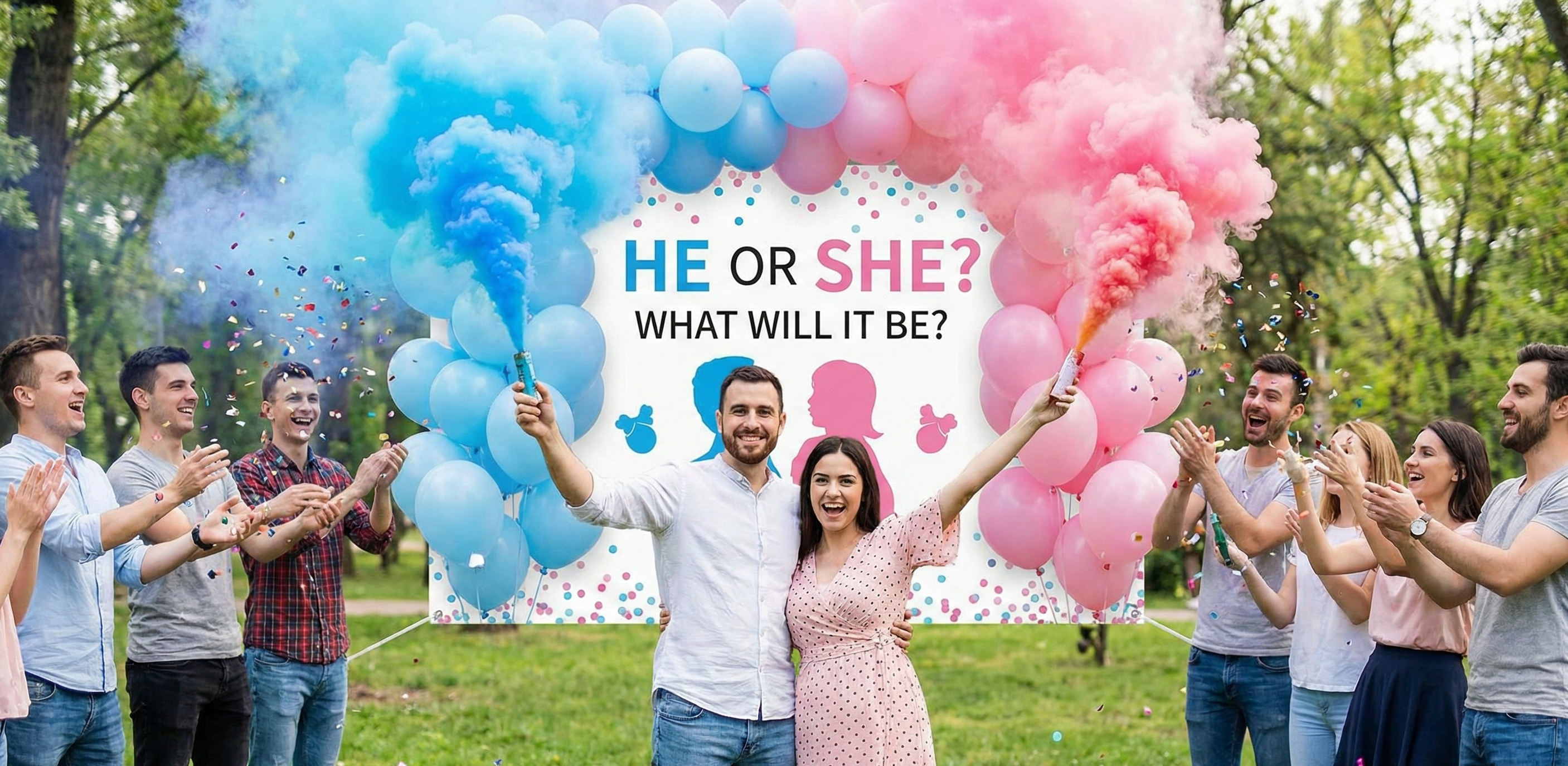Gender reveal guests scanning QR code to upload reaction videos