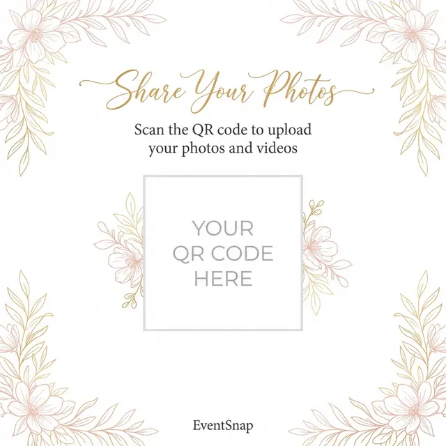 Elegant wedding QR code table card template with blush pink and gold floral design