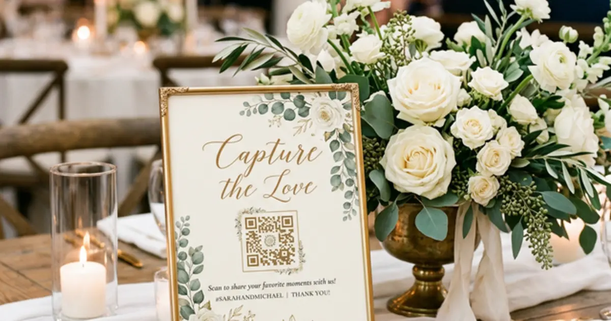 Wedding QR Code Sign on a reception table